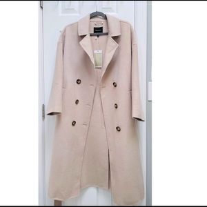Brand New solid double- breasted lapel long coat